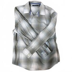 Perry Ellis Preppy Green Blue Plaid Men Long Sleeve Button Up Dress Shirt Large